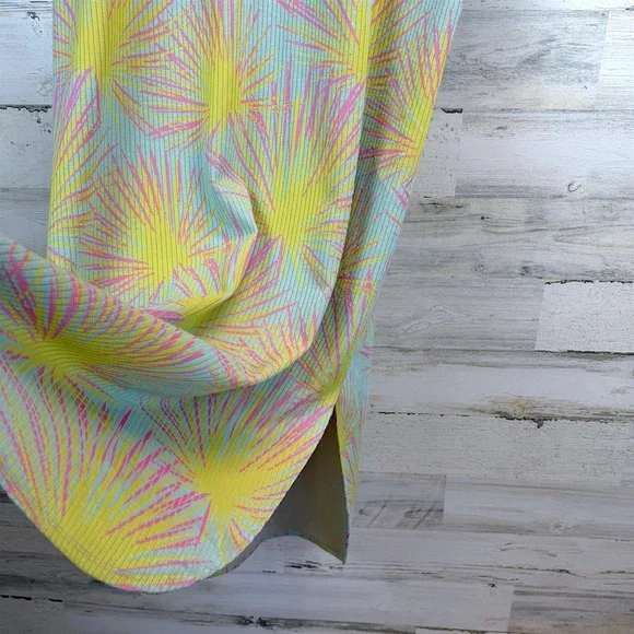 Emily McCarthy Poppy Caftan Midi Dress Palm Print Pink Green Resort Large - Picture 11 of 13